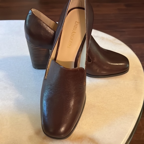 New Enzo Angiolini Leather Block Heels Brown Shoes Size 7.5 - Picture 3 of 8